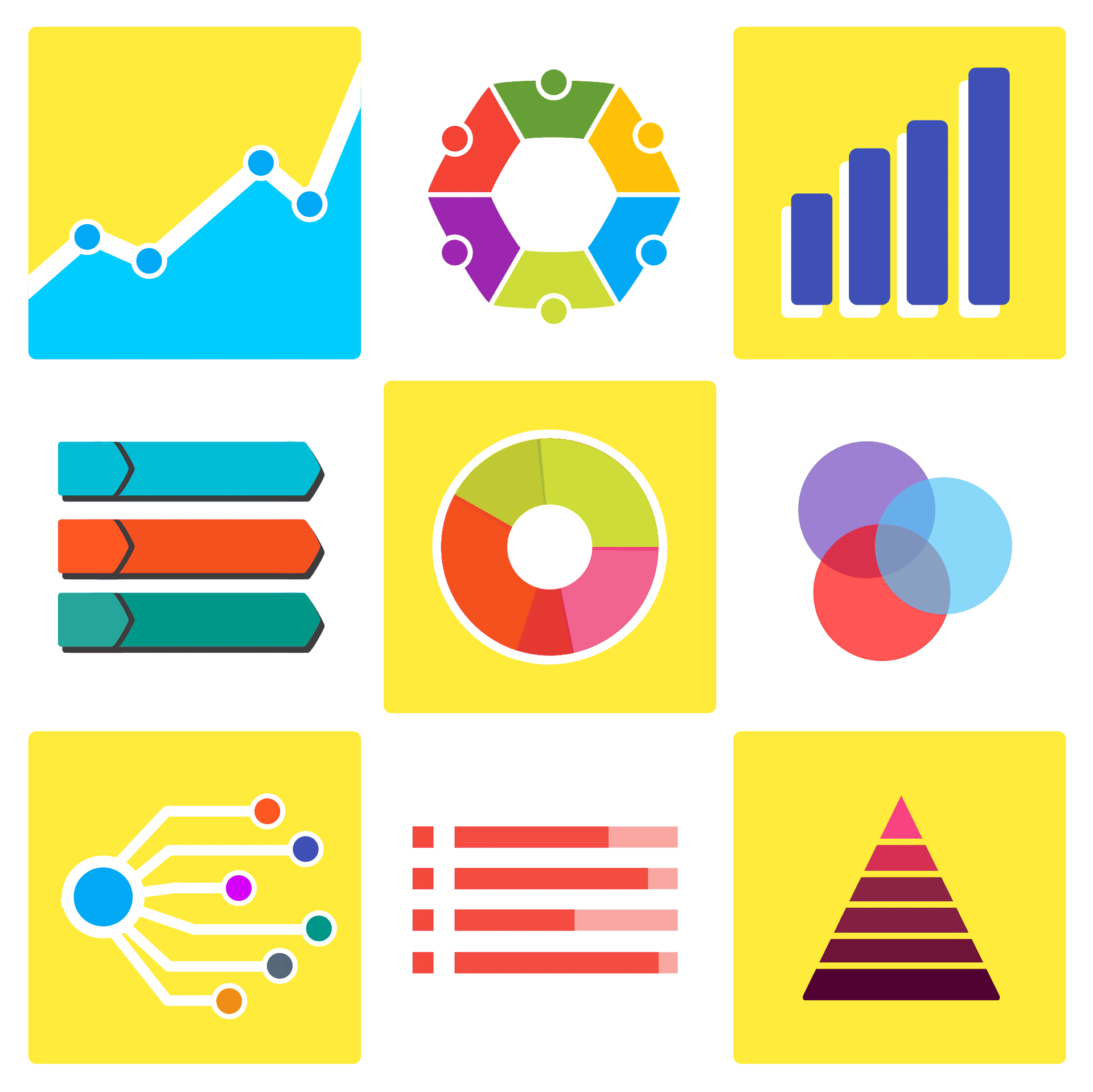 graphic showing nine different chart styles for infographics